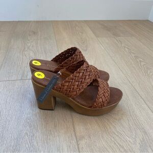 NEW House of Harlow 1960 brown Leather Braided clog Chunky Heel platform sandals